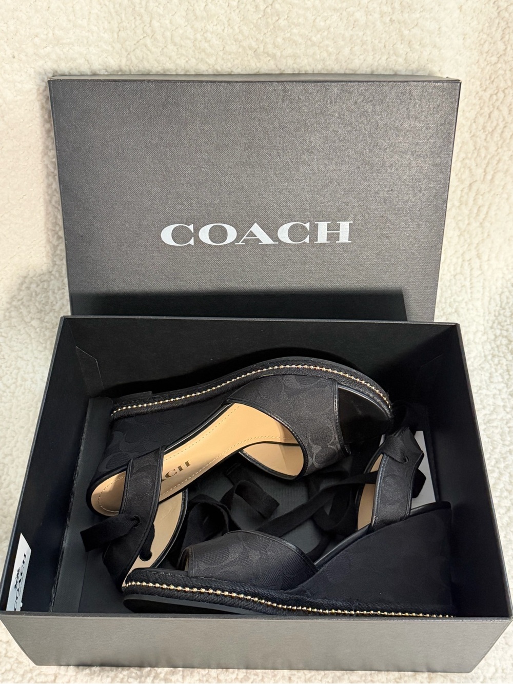 Coach Black Monogrammed Wedge Heels - Picture 4 of 7